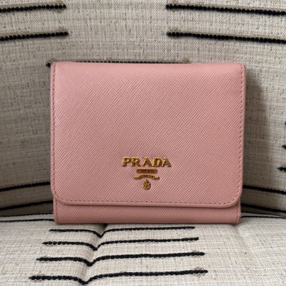 Prada Blush Pink Wallet with Gold Logo